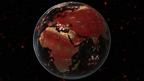 3D earth. Animation of a virtual globe with shimmering golden particles and a Stock Footage 143508330