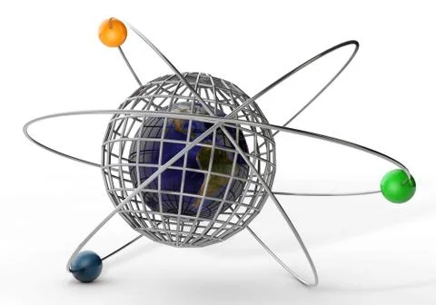 3d Earth in the atome on a white background Stock Illustration