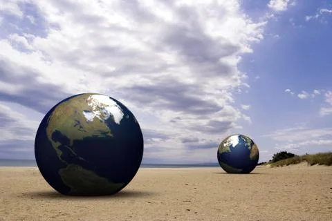3d earth on a beach Stock Illustration