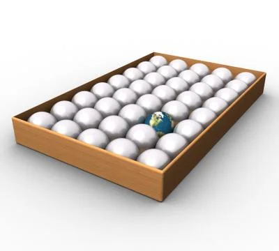 3d Earth in box with spheres Stock Illustration