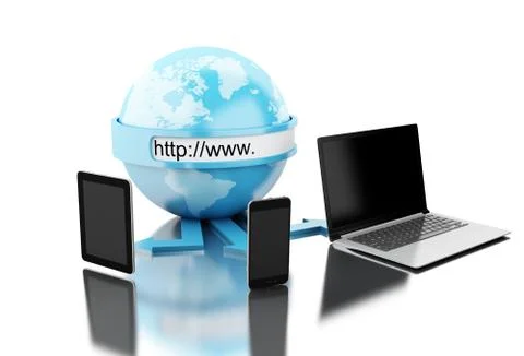 3d Earth connected to technology devices 库存插图