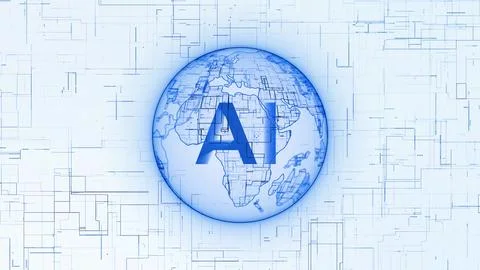 3d earth globe AI technology blue イラスト素材