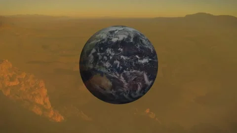 3D Earth globe appearing above pillar, moving to center, scaling and rotating to Stock Footage 330602209