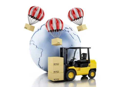 3d Earth globe with cardboard boxes. Stock Illustration