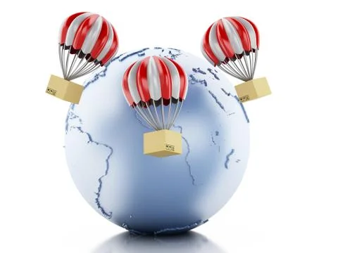 3d Earth globe with cardboard boxes. Stock Illustration