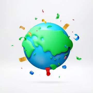 3d earth globe with colorful falling confetti Stockillustratie