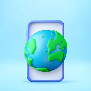 3D Earth globe icon floating on smartphone screen. 스톡 일러스트