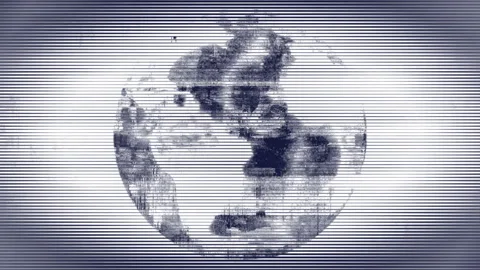 3D Earth Globe on Noise Defect Waves Screen Abstract Background Stock Footage 118940184