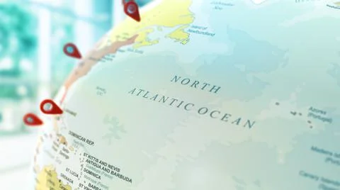 3d earth globe with north atlantic ocean location points. Ilustración de archivo
