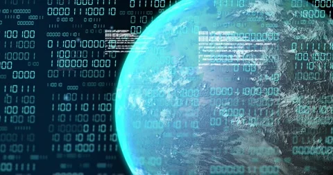3D Earth globe rotating left after binary pulse, HUD panels sliding to mark Stock Footage 328583906