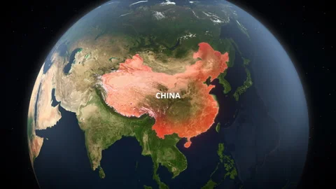 3D Earth Globe Zoom To China With Red Highlight And Text 16:9 Vídeos de archivo 336379074