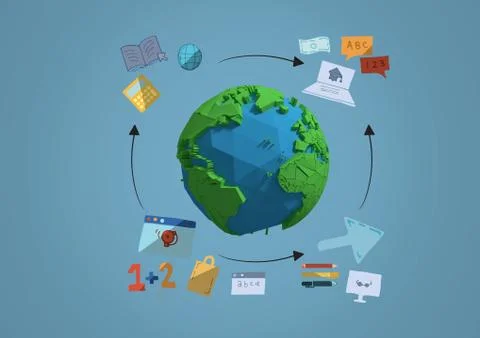 3D earth with graphic about school Illustrazione stock