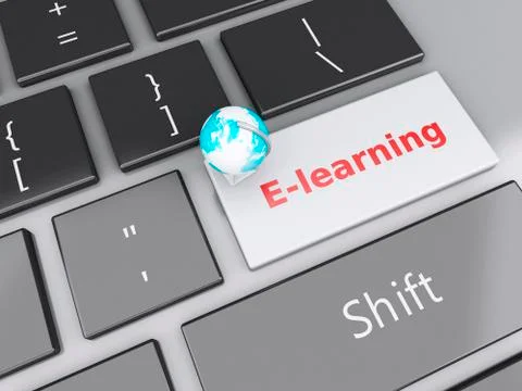3d earth icon on computer keyboard. education concept. 스톡 일러스트