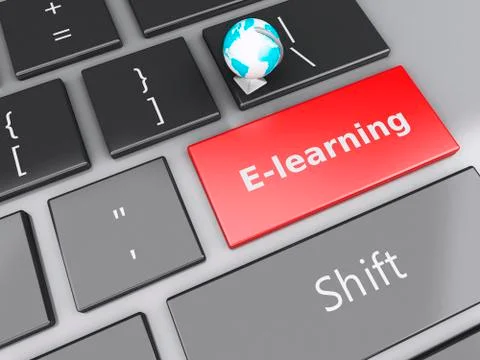 3d earth icon on computer keyboard. education concept. 스톡 일러스트