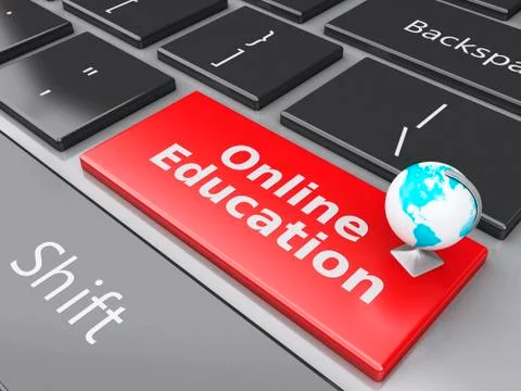 3d earth icon on computer keyboard. education concept. 스톡 일러스트