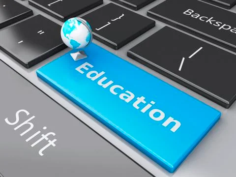 3d earth icon on computer keyboard. education concept. 스톡 일러스트