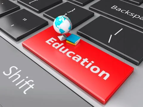 3d earth icon on computer keyboard. education concept. 스톡 일러스트