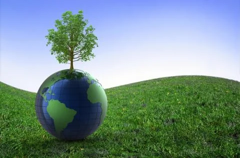 3d earth in a meadow Stock Illustration
