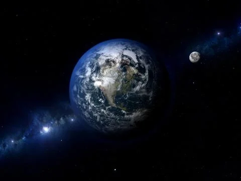 3D Earth Moon Centered View in North America Stock Illustration