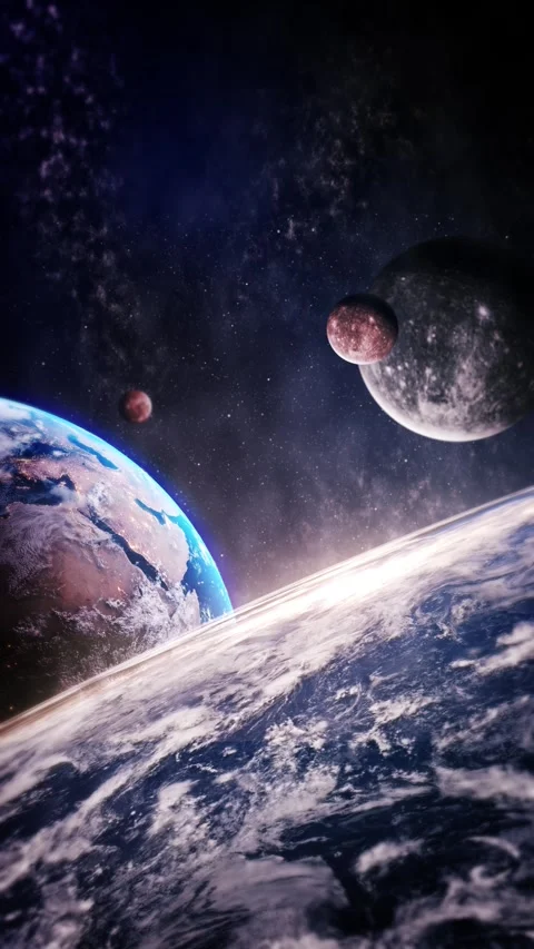 3d earth planet and moon animation. Space World planet satellite Stars galaxy Stock Footage 333965412