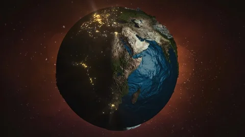 3D Earth rotating on it's axis. Night lights flickering Stock Footage 121149367