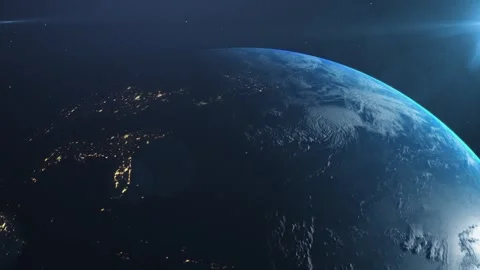 3D Earth Rotating in Space. Lens Flare Earth Map. Stars Background. 4K Stock Footage 278965906