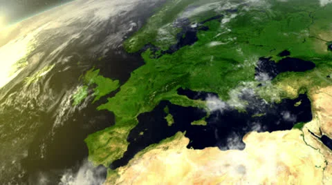 3D Earth Satellite View Over Europe Stock Footage