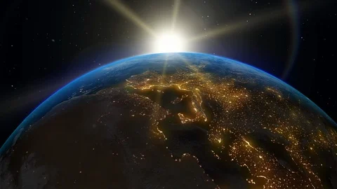 3d Earth in space with Europe at night being illuminated by a sunrise Stock Footage