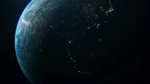 3D Earth spinning seen from outer space with night lights Video stock 126454823