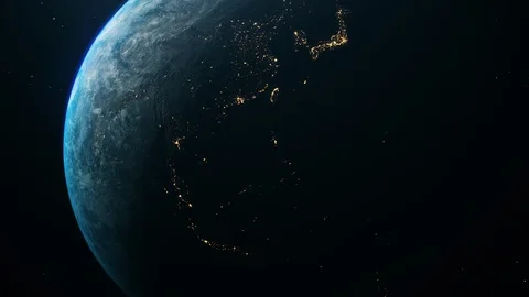 3D Earth spinning seen from outer space with night lights Video stock 126529767