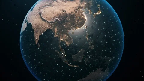 3D Earth spinning seen from outer space with connexion dots network map Video stock 126555782