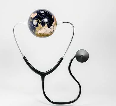 3d earth with stethoscope in white background Stock Illustration
