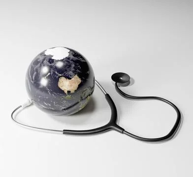 3d earth with stethoscope in white background Stock Illustration