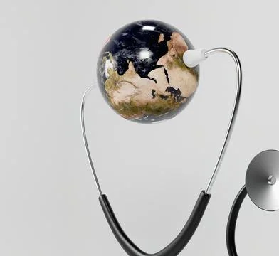 3d earth with stethoscope in white background Stock Illustration