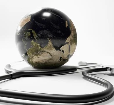 3d earth with stethoscope in white background Stock Illustration