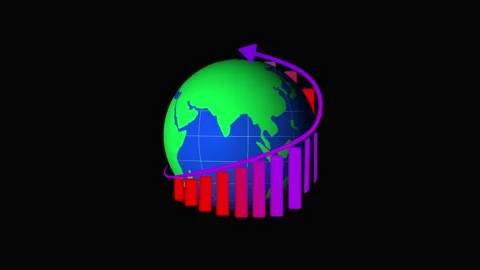 3D Earth visualization with bar graph and upward growth arrow. Global data .. Stock Footage 331876478