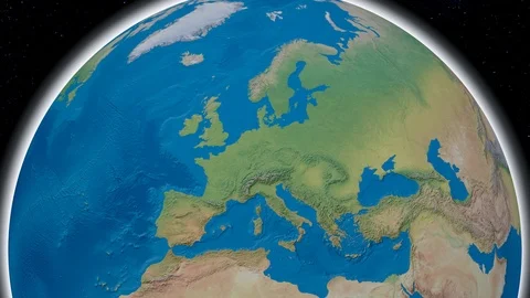 3D Earth zoom to UK from Europe and Africa without clouds or labels Stock Footage