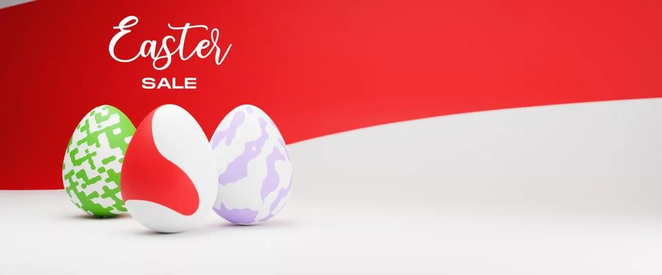3D Easter abstract background, easter sale ilustration composition layout. Stock Photos