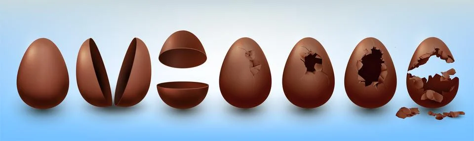 3D Easter egg. Broken chocolate. Isolated realistic candy. Dark food gift. Em Stock Illustration