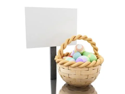 3d Easter eggs in a basket with empty blankboard Stock Illustration