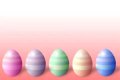 3D easter eggs in blue green pink violet orange colors on pastel coral Stock Illustration