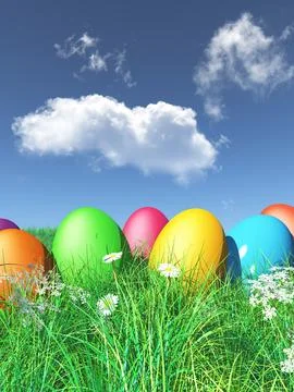 3D Easter eggs nestled in grass Иллюстрация