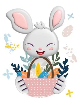3D Easter vector template of cute bunny 库存插图