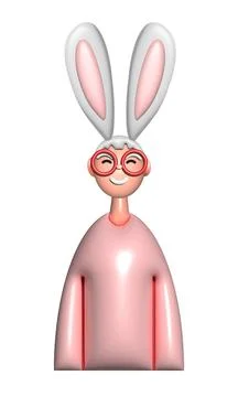 3D Easter vector template of girl with bunny ears with glasses isolated on .. Stock Illustration