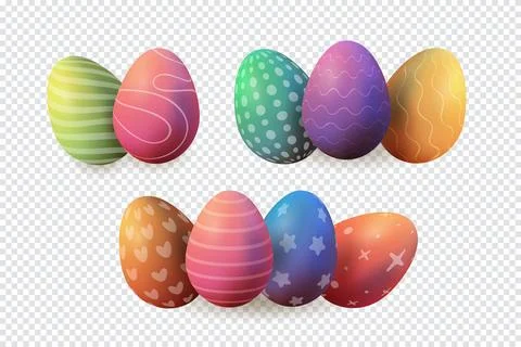3d Easter voluminous eggs, composition elements, realistic and multicolored.. 库存插图
