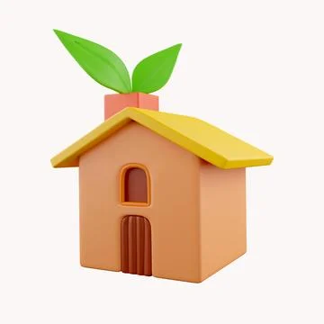 3D eco house with leaf. Render eco-friendly house for protect environment Stock Illustration