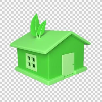 3d eco house with leaves. Render eco-friendly house for protect environment Stock Illustration