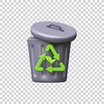 3d Ecological trash icon. Trash can with recycling sign and plant leaves Stock-Illustration
