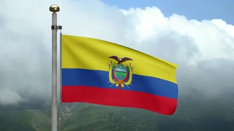3D, Ecuadorian flag waving on wind. Closeup Ecuador banner blowing soft silk Stock Footage 161886887