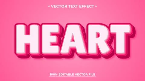 3d editable Heart text effect style typography Stock Illustration